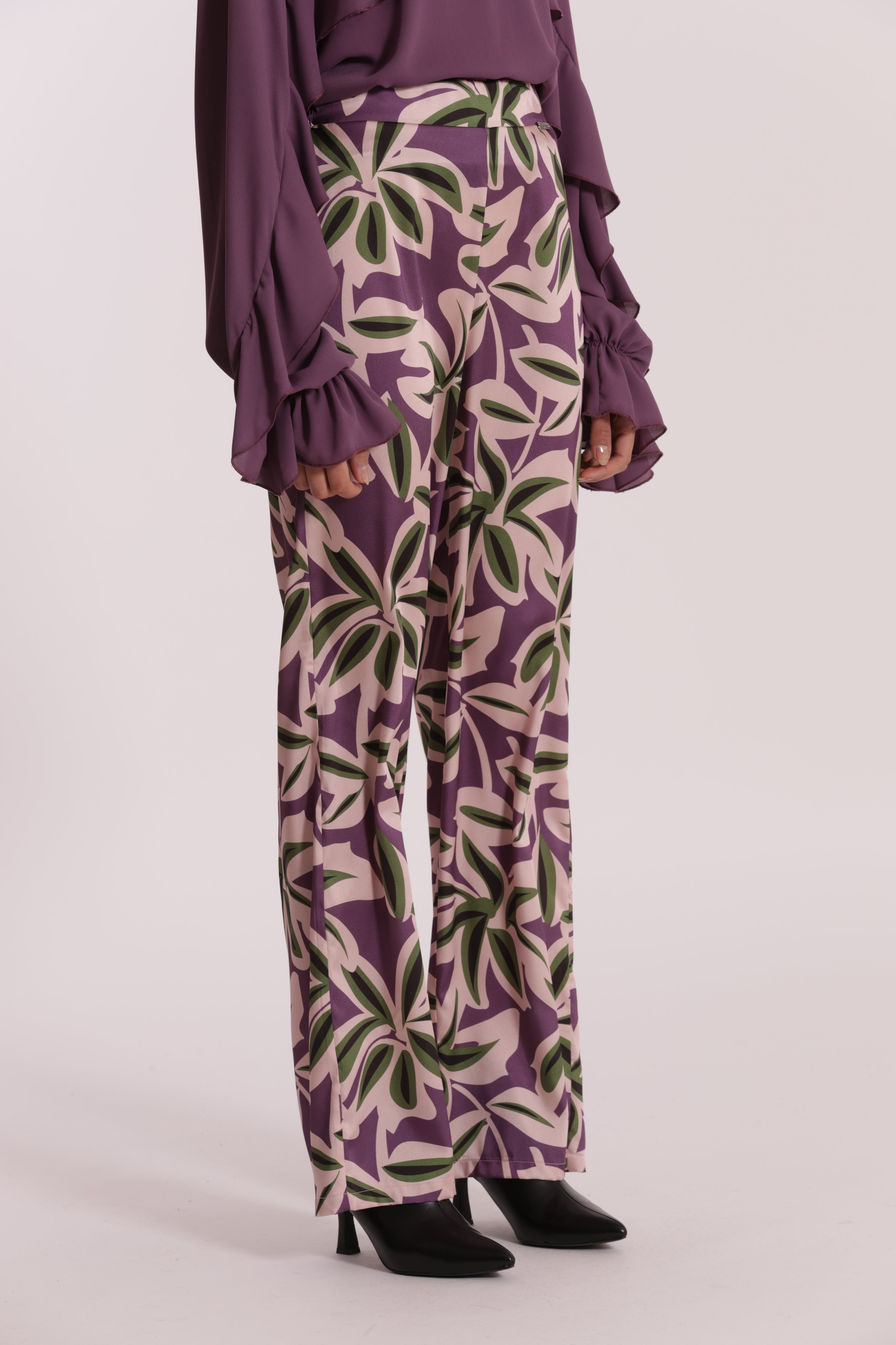 Mimi Mua Pantalone Lungo Fantasia Botanica Malva leggero