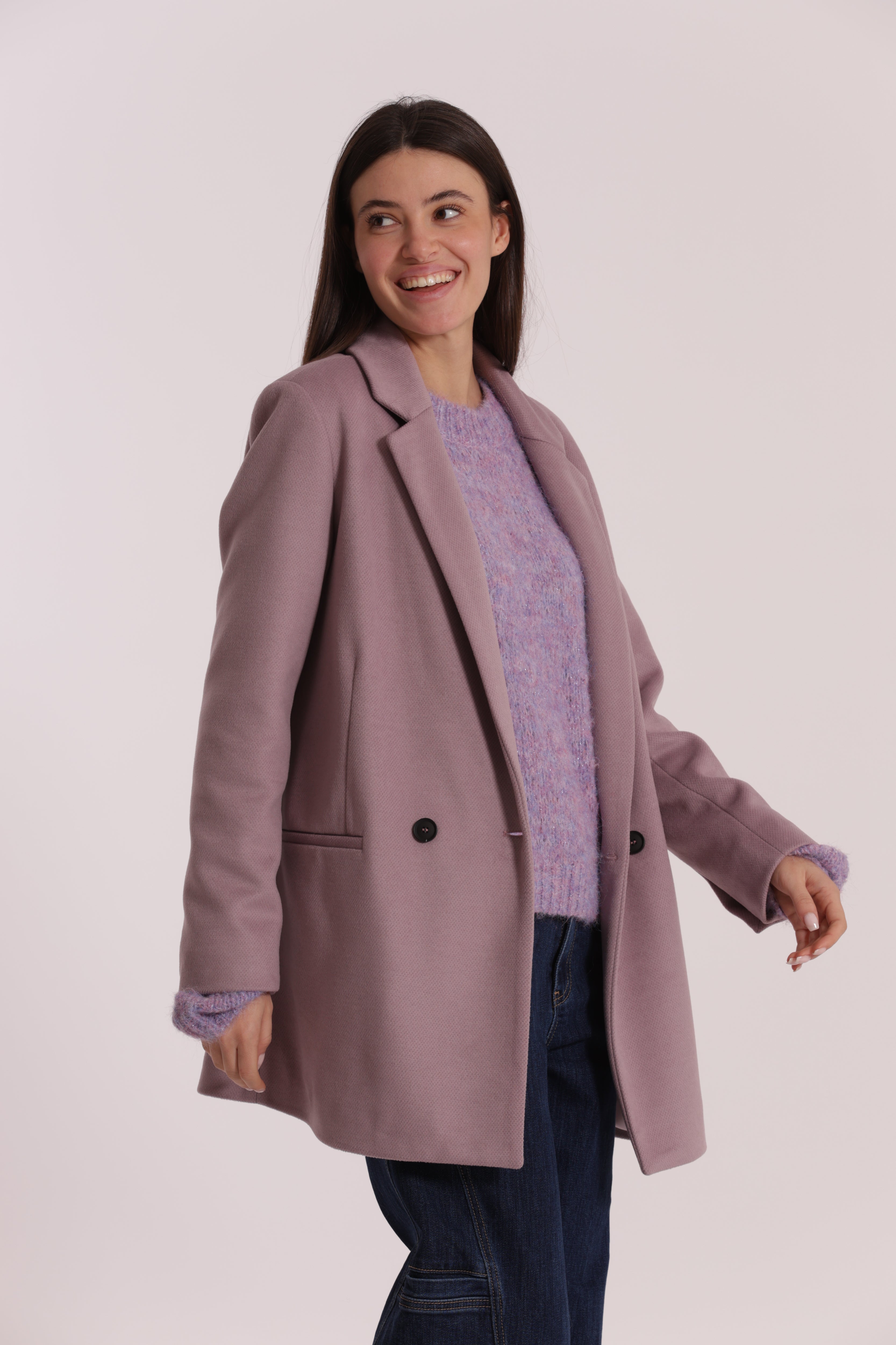 Mimi Mua Giaccone Doppio Petto Malva cappotto sartoriale
