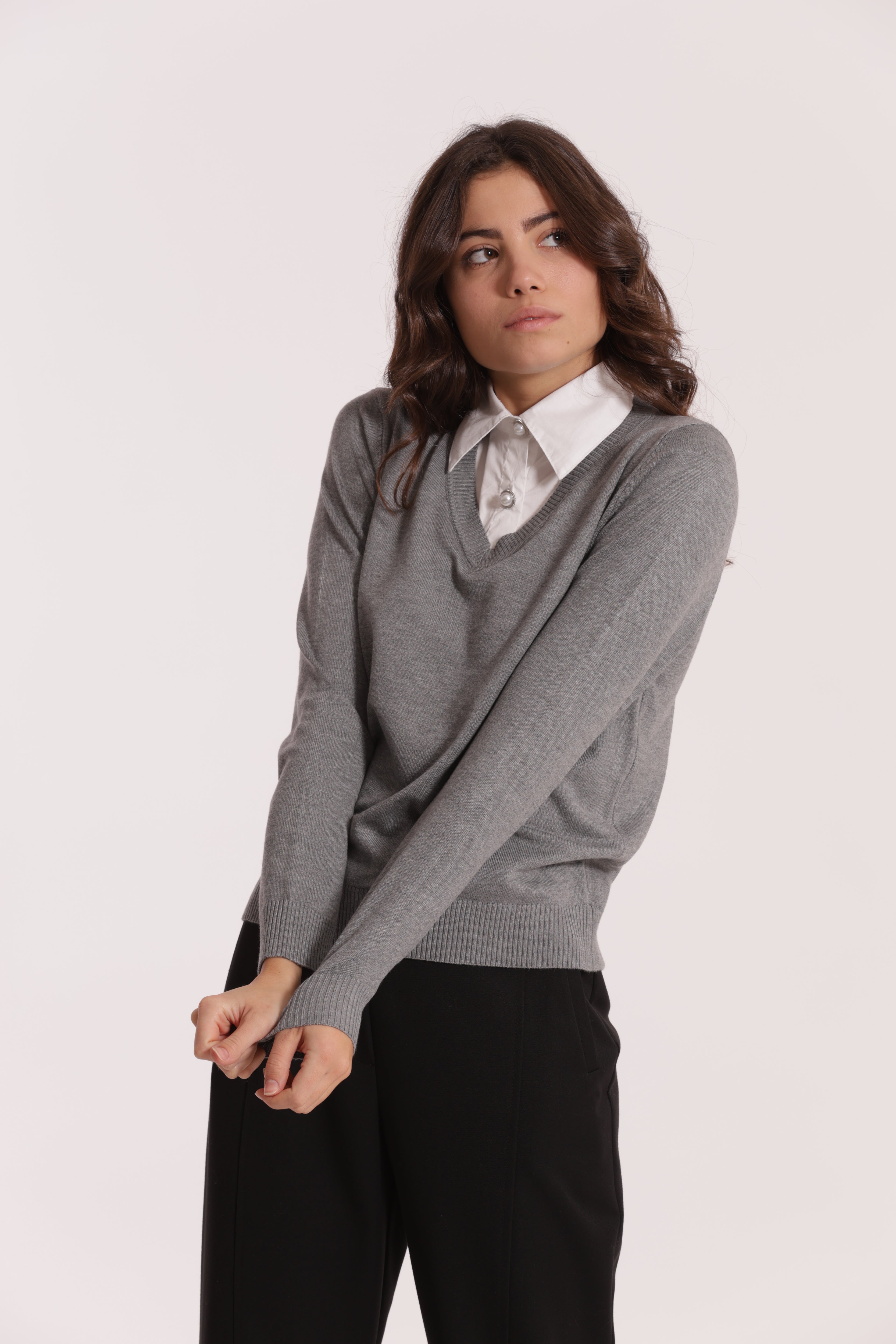 Mimi Mua maglia colletto camicia nero viscosa