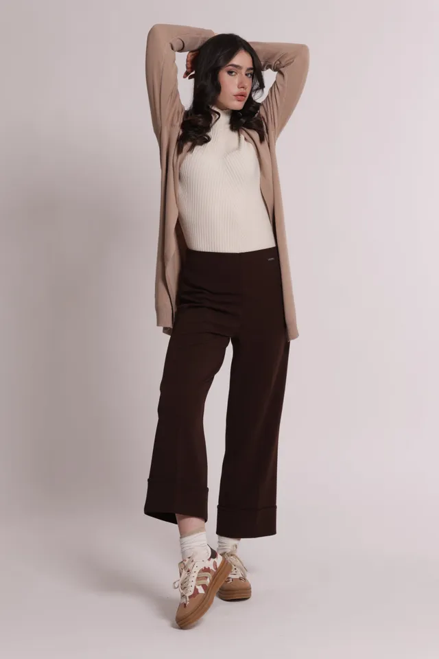 Mimi Mua Pantalone con Risvolto scuba crepe nero