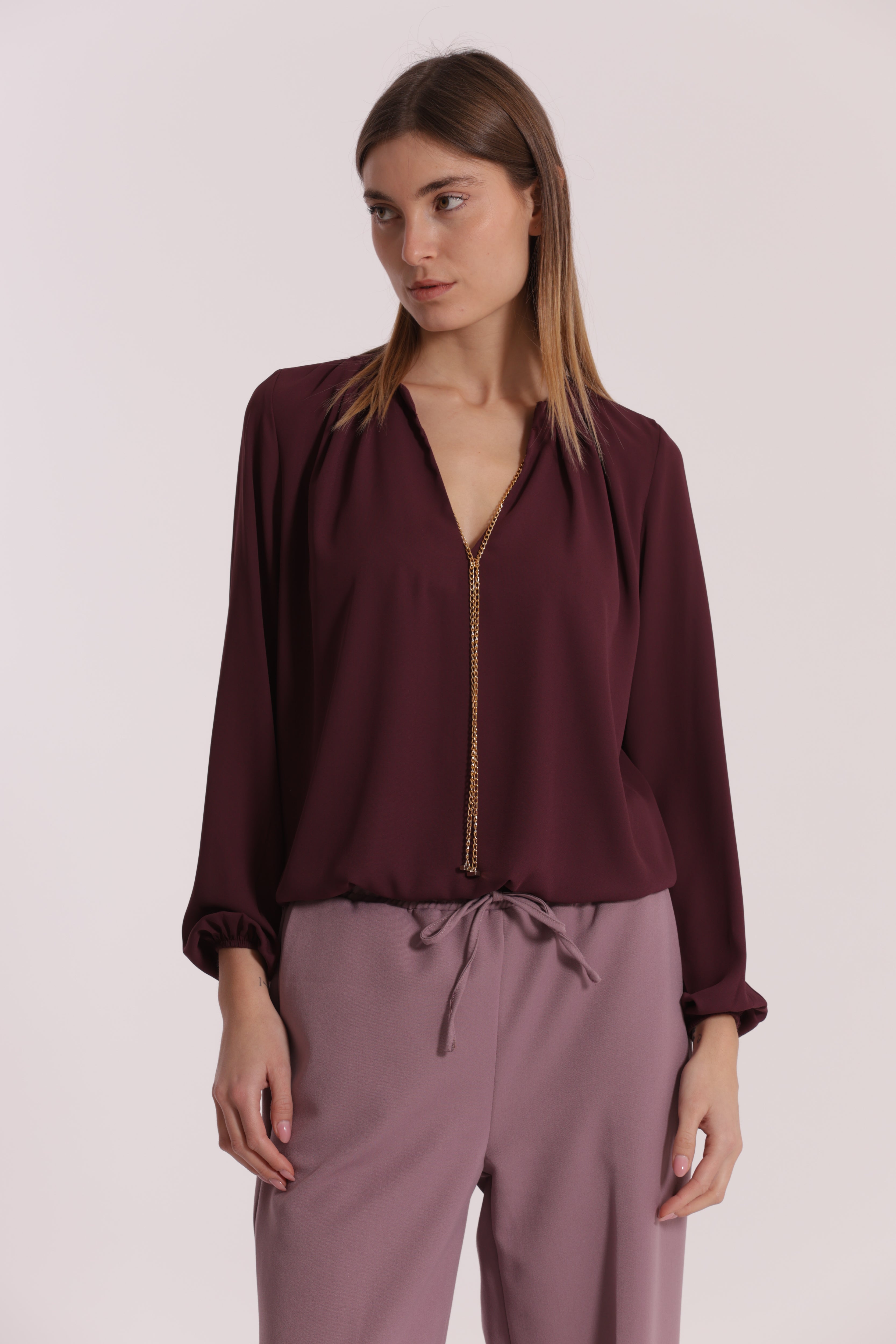 Mimi Mua Dettaglio Catena Removibile Blusa Bianco Poliestere