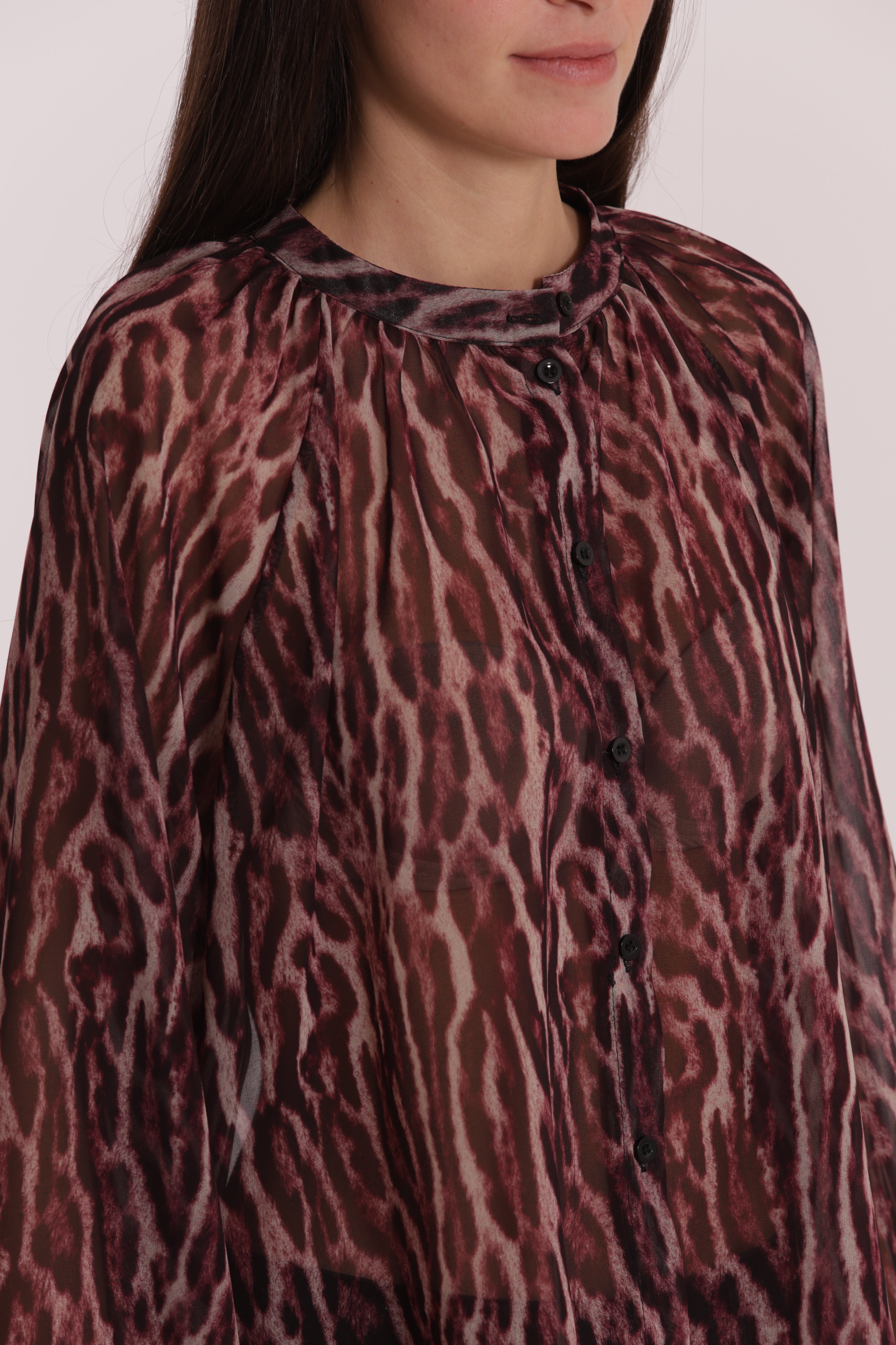 Mimi Mua Camicia Over Animalier Burgundy