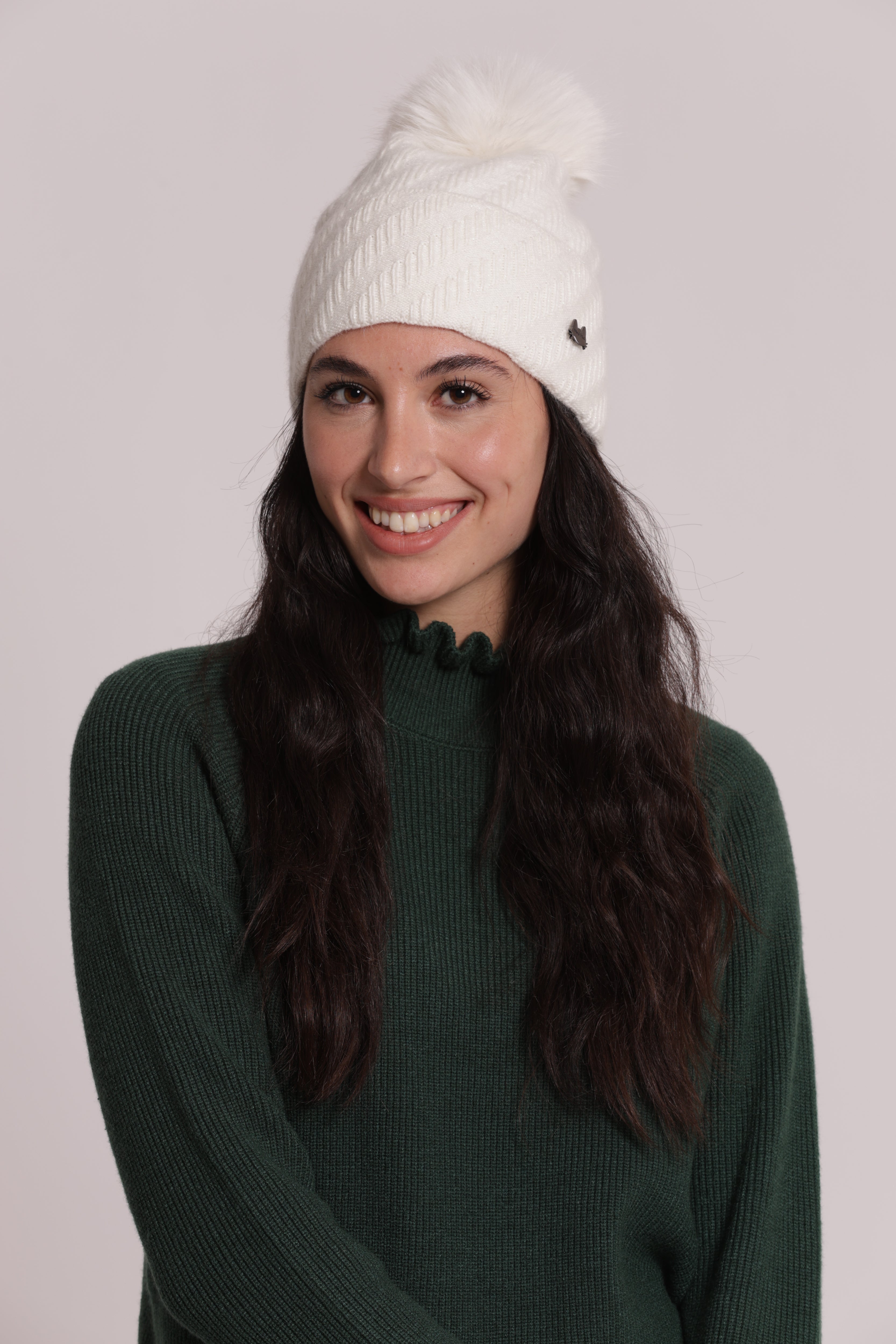 Mimi Mua berretto filo lurex pon pon bianco luminoso