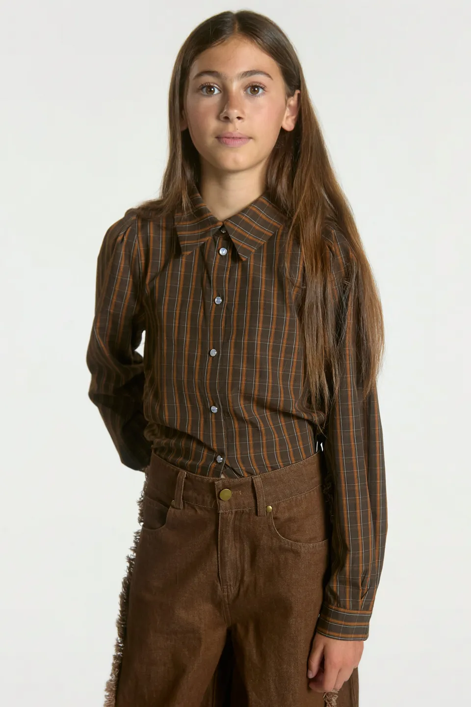 Aaiko Janesse camicia quadri cotone marrone