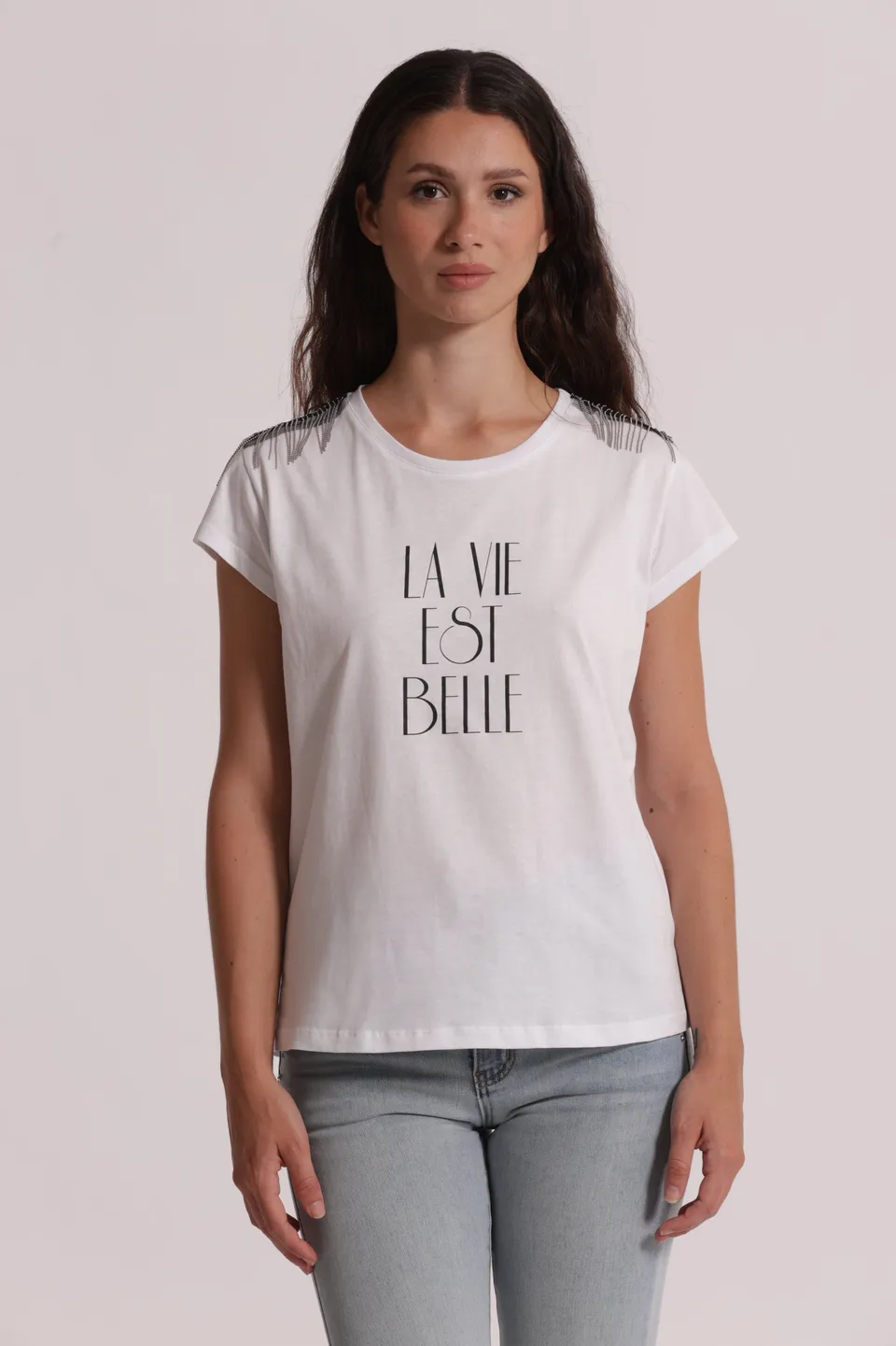Mimi Mua T-Shirt La Vie Est Belle Frange Bianca Cotone