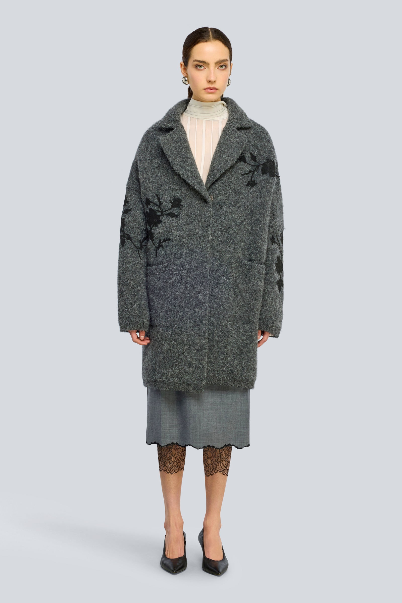 Semicouture Hollie cappotto jacquard grigio nero