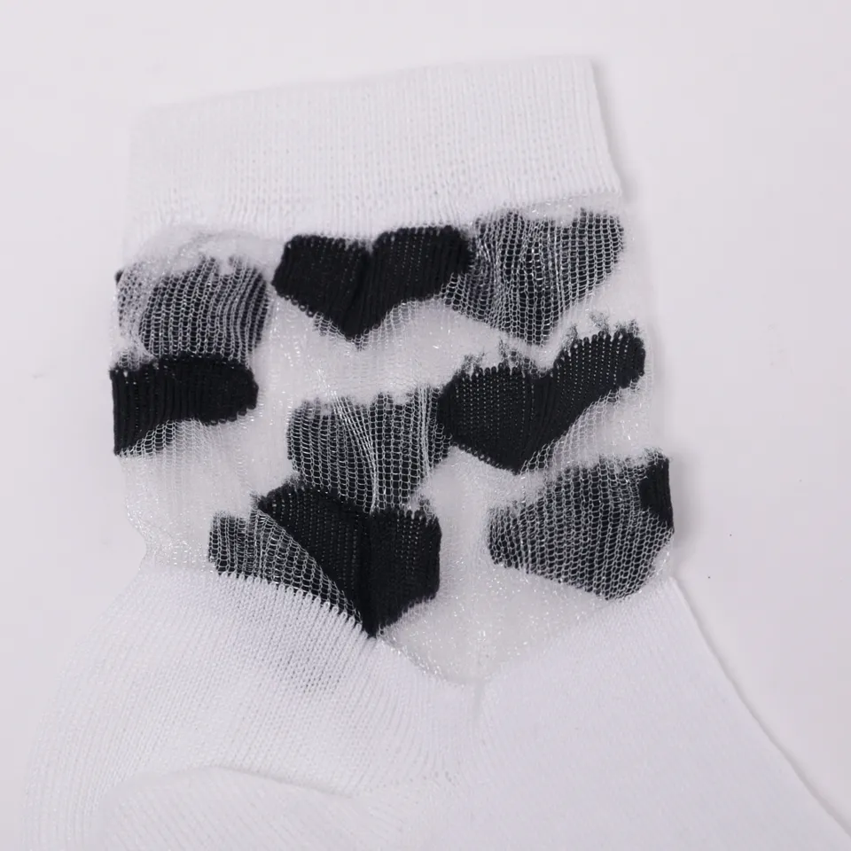 Mimi Mua Calzini Bianchi Cuori Neri Cotone