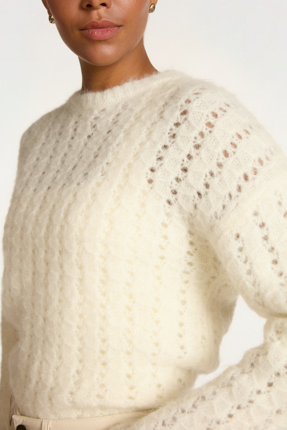 Aaiko Oris Maglia Traforata Crema Manica Lunga