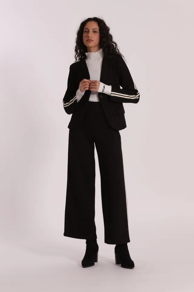 Mimi Mua Pantalone Palazzo Neoprene pantaloni nero passamaneria
