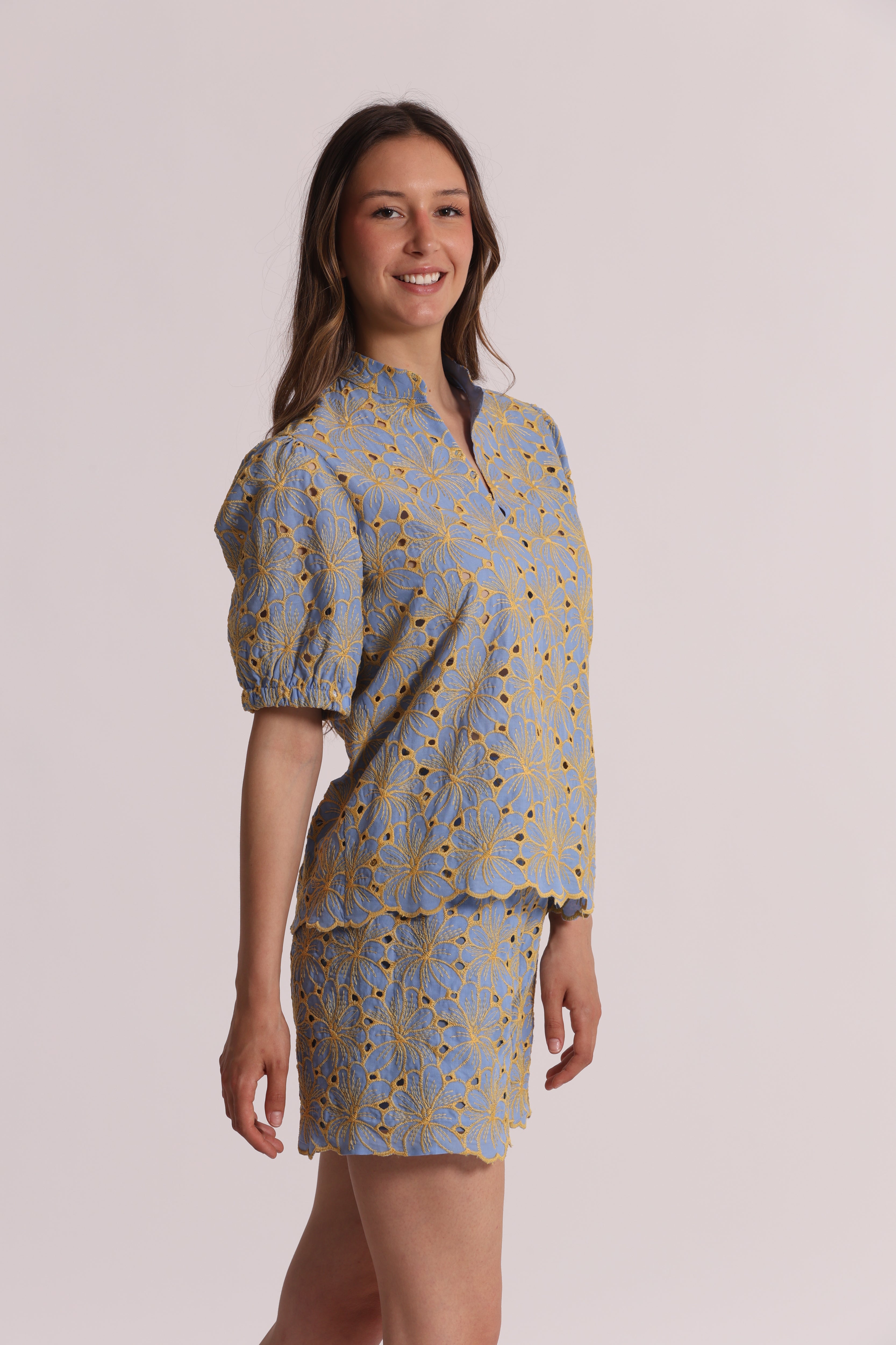 Mimi Mua Sangallo blusa maniche corte panna/ocra