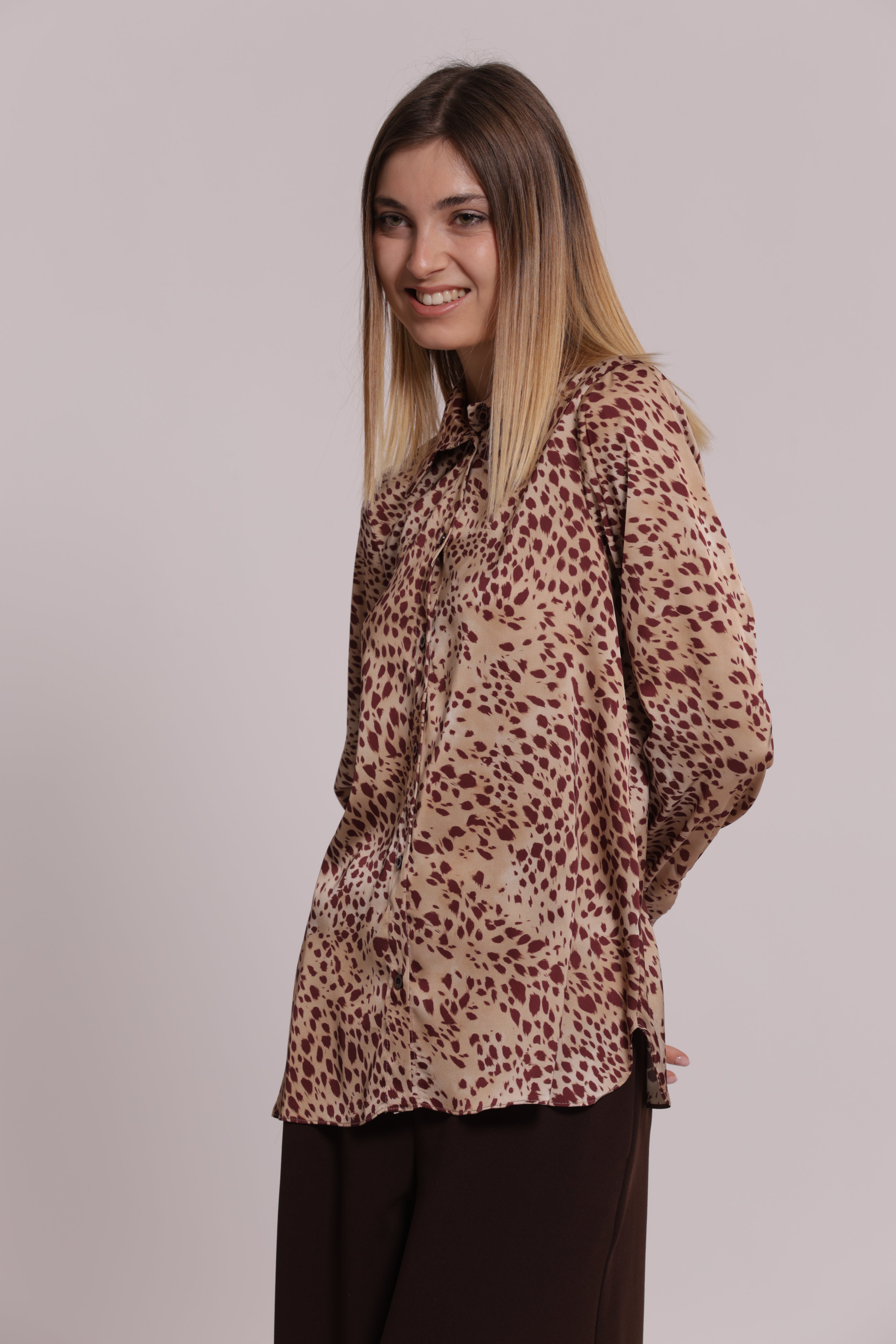 Mimi Mua Maculato camicia uomo nero bianco poliestere