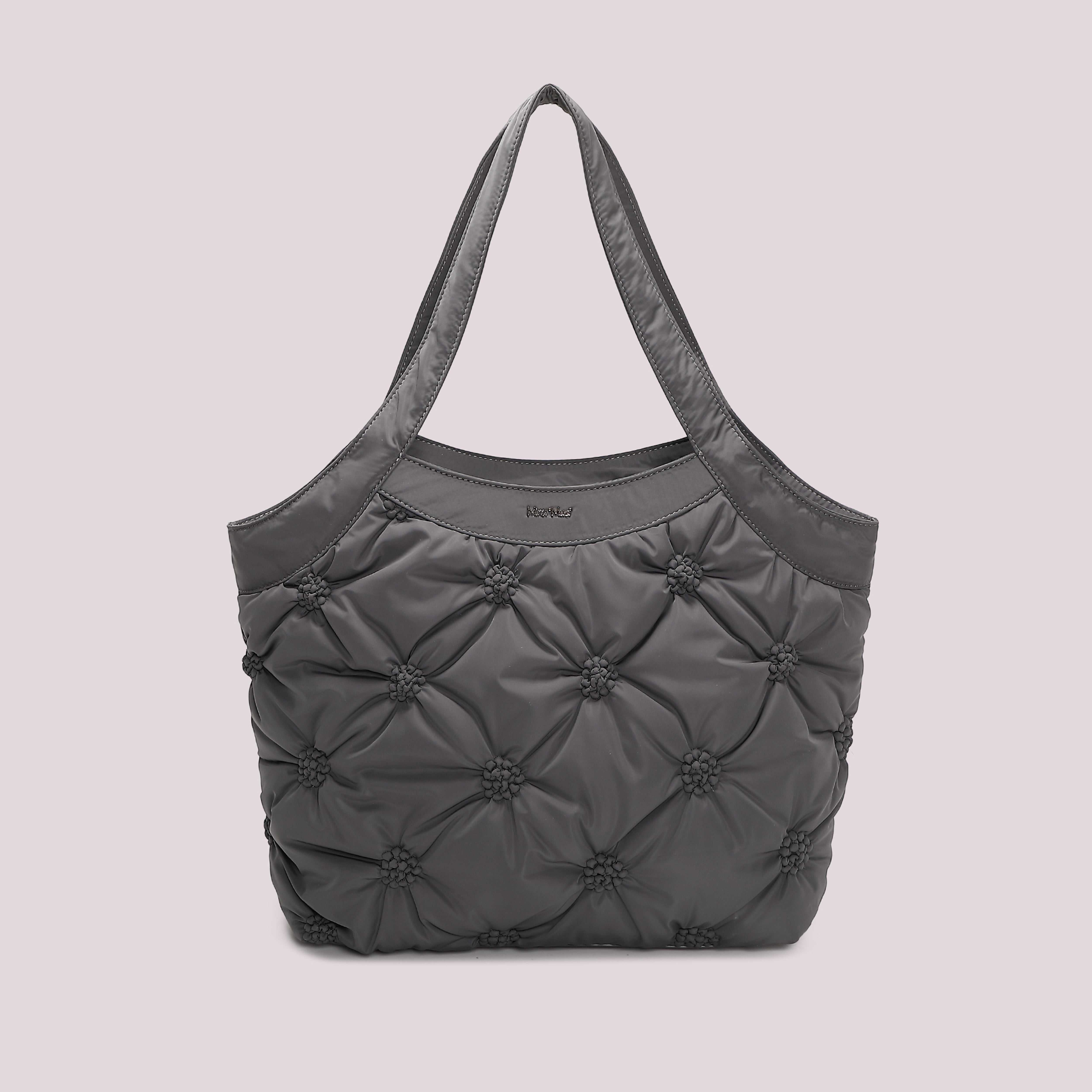 Mimi Mua Borsa Shopping Effetto Piumino Nera Trapuntata