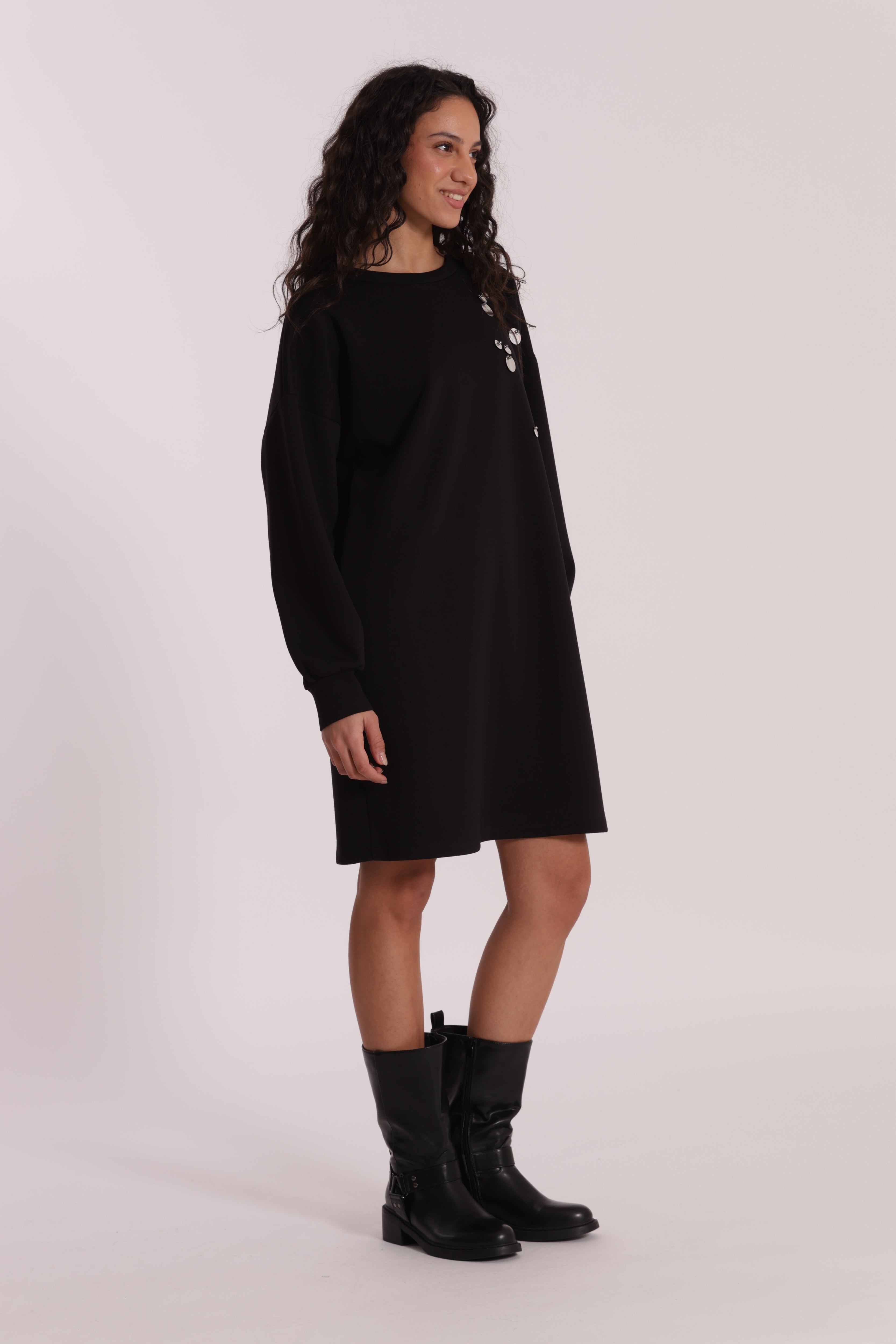 Mimi Mua Abito Corto Neoprene Paillettes Nero