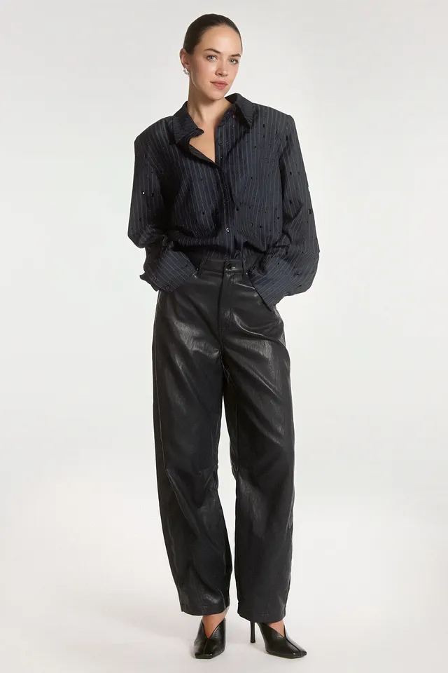 Aaiko Quin pantaloni blu scuro effetto pelle