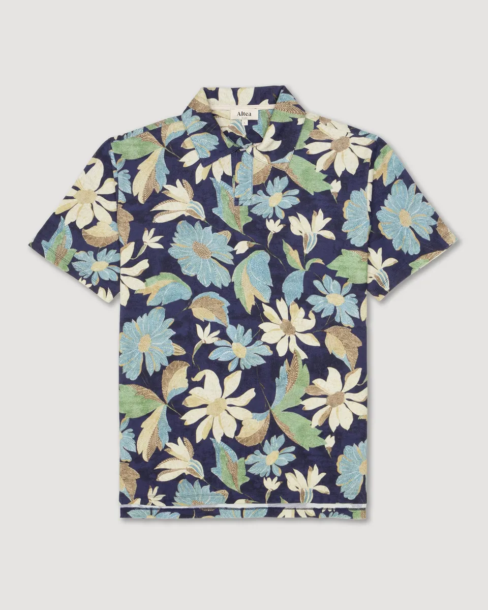 Altea Dennis polo cotone blu stampa floreale