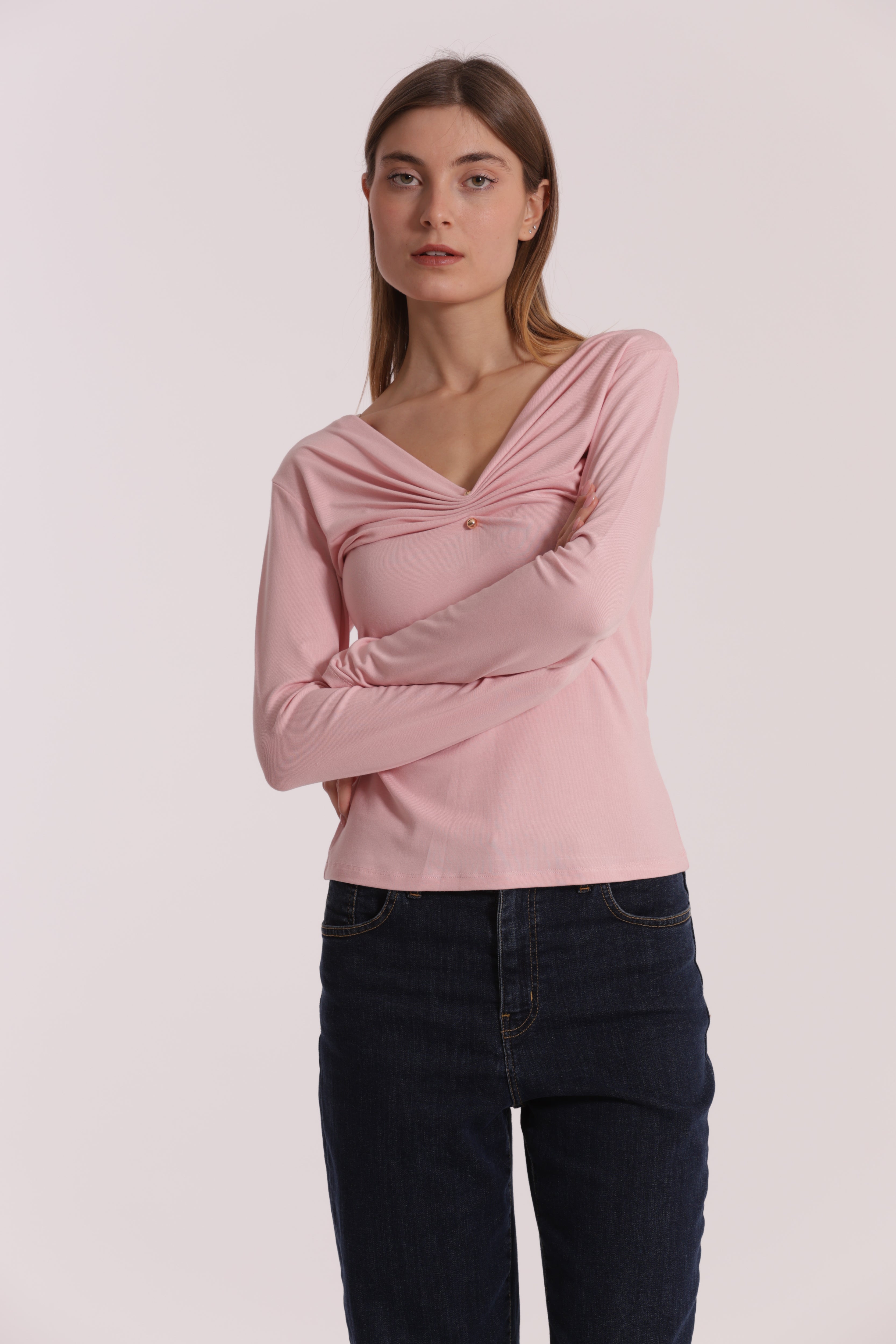 Mimi Mua Scollo V t-shirt nero cotone accessorio