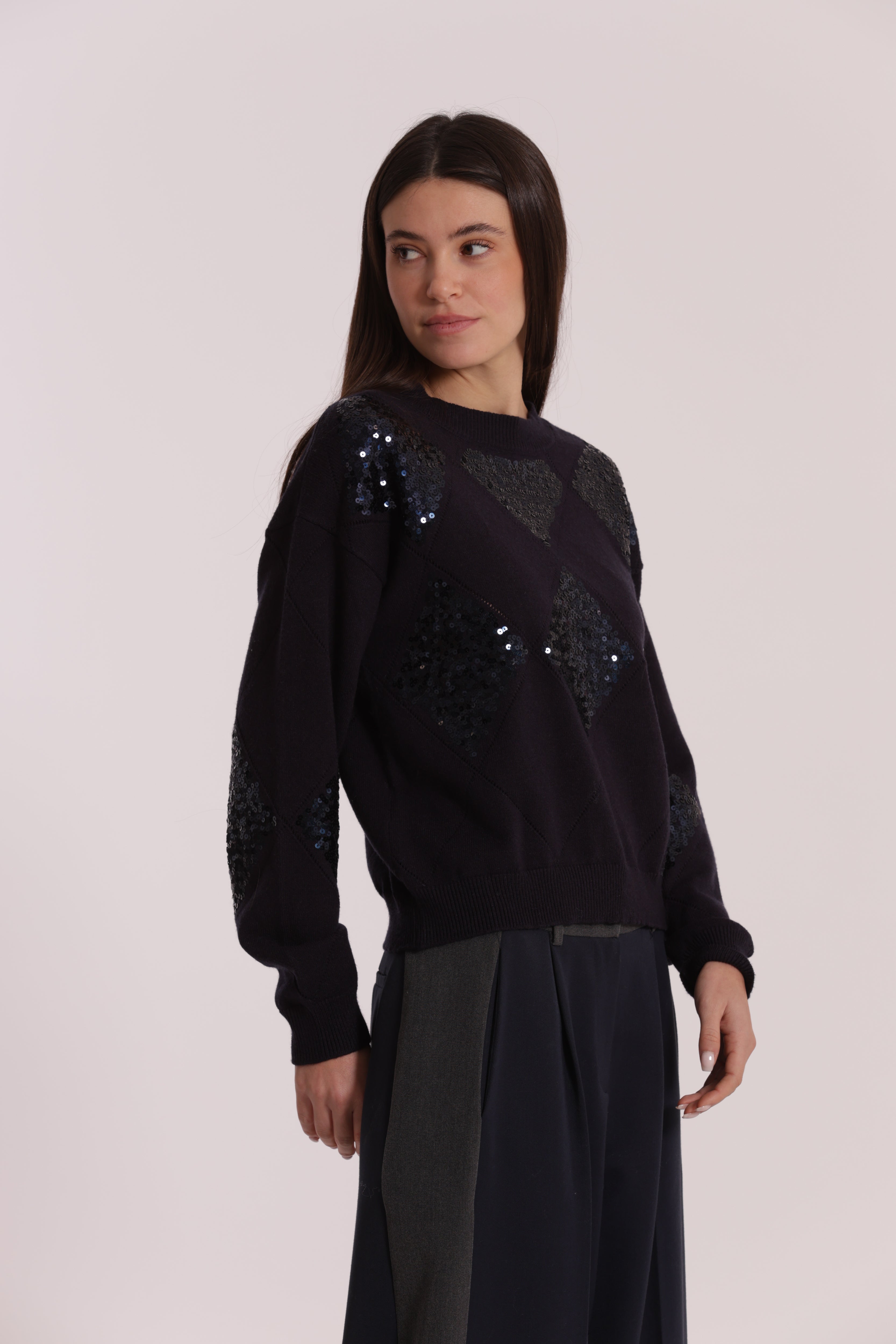 Mimi Mua Maglia Rombi Paillettes viscosa nera
