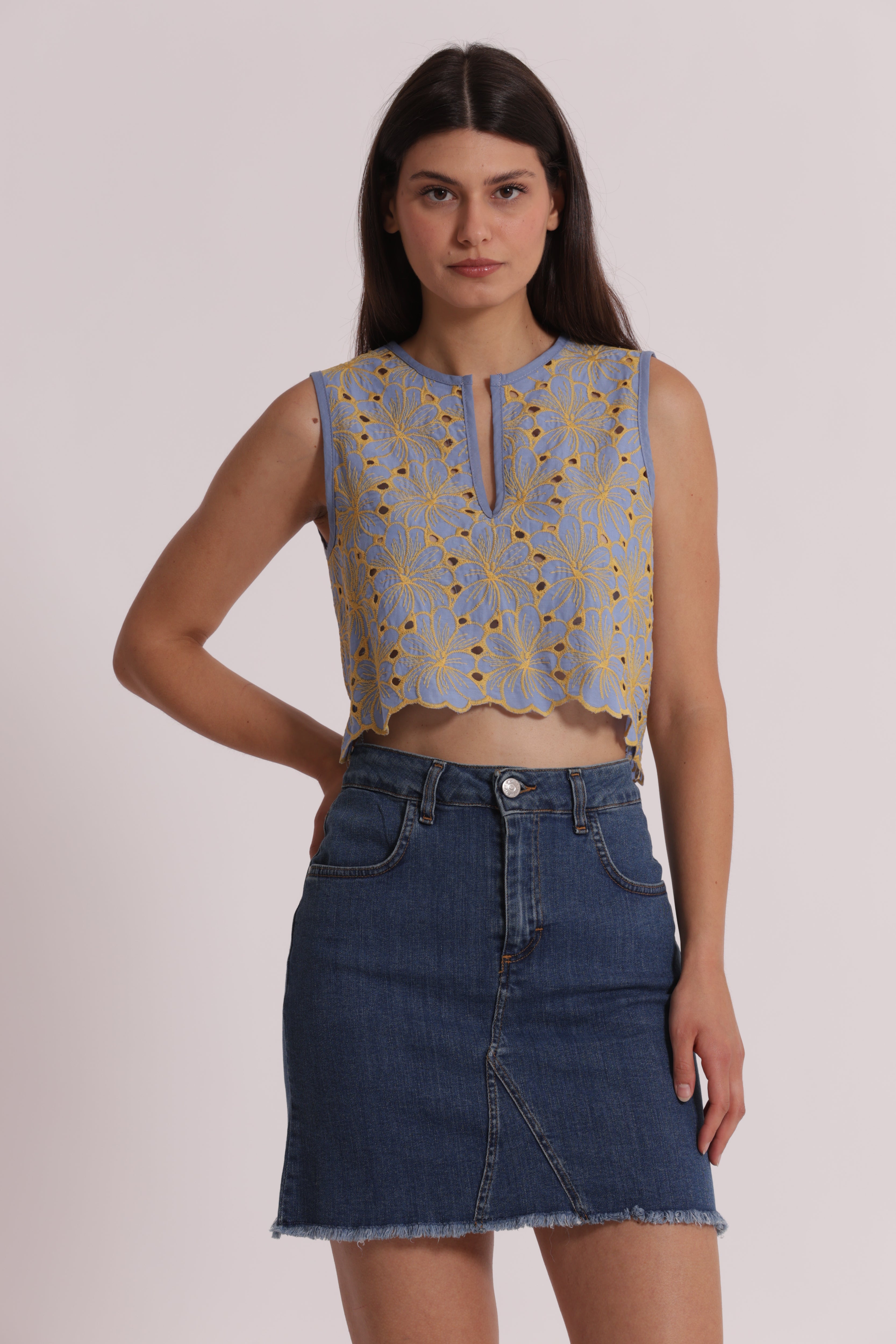 Mimi Mua Top Cropped Sangallo Panna Ocra