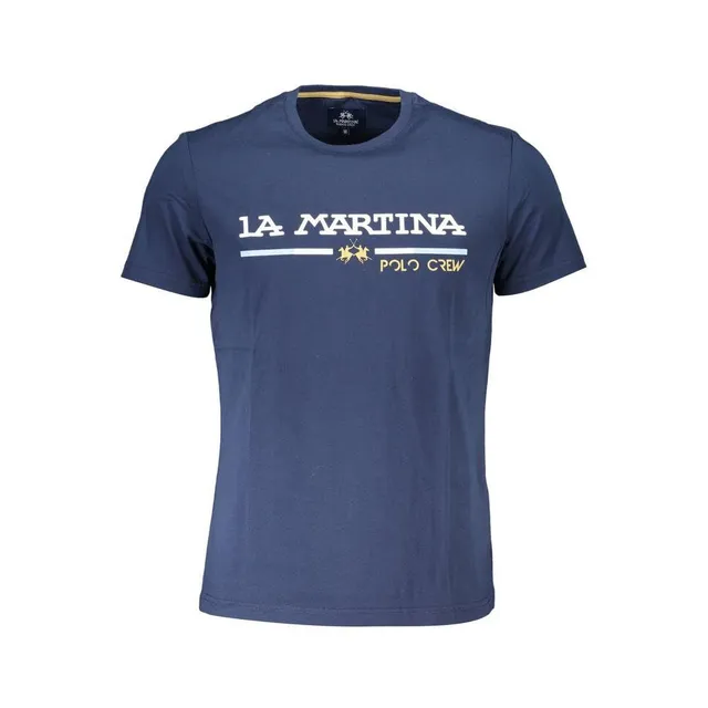La Martina Maglietta Uomo Cotone Blu Maniche Corte