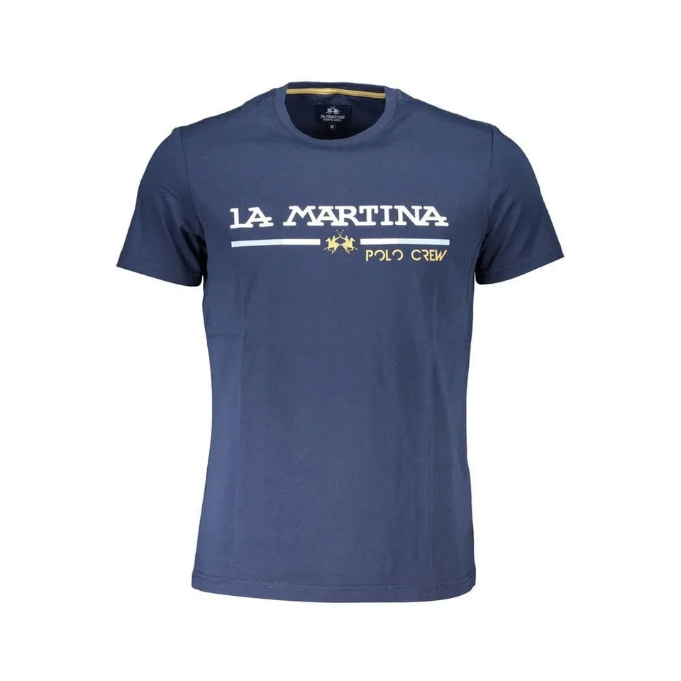 La Martina Maglietta Uomo Cotone Blu Maniche Corte