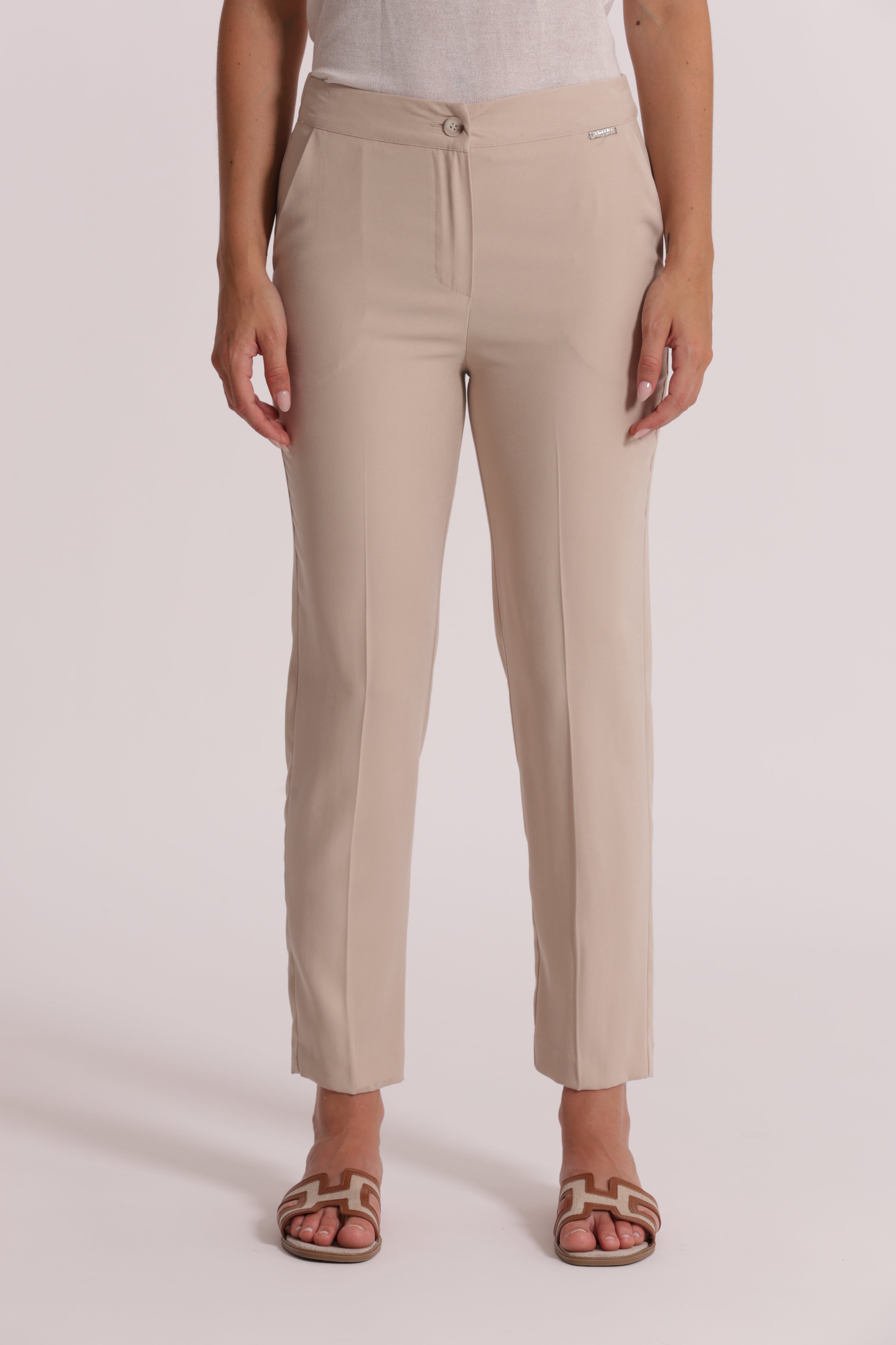 Mimi Mua Pantalone Sigaretta Elastico Dietro Panna