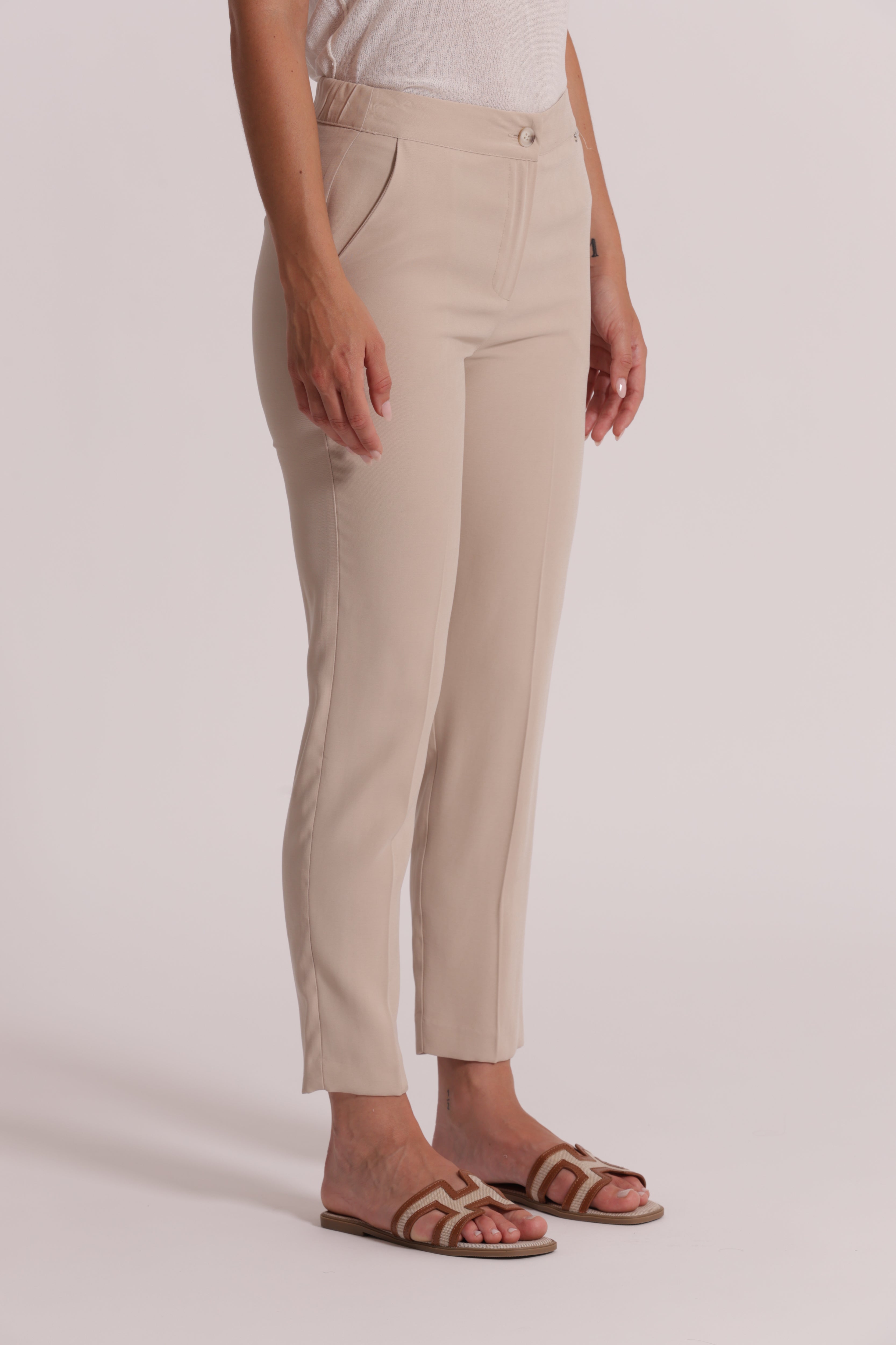 Mimi Mua Pantalone Sigaretta Elastico Dietro Panna