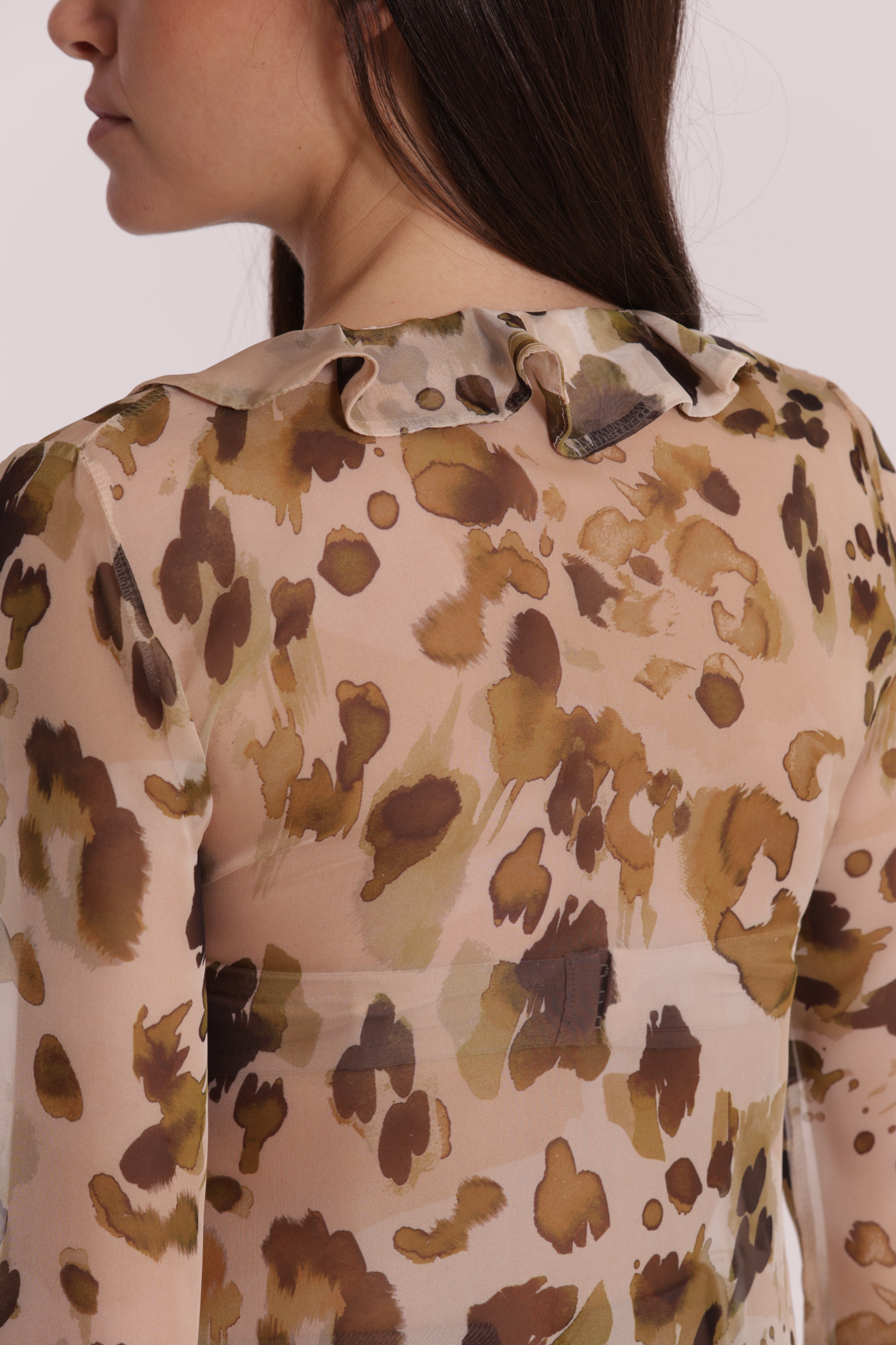 Mimi Mua Rouches Leo blusa panna militare stampata