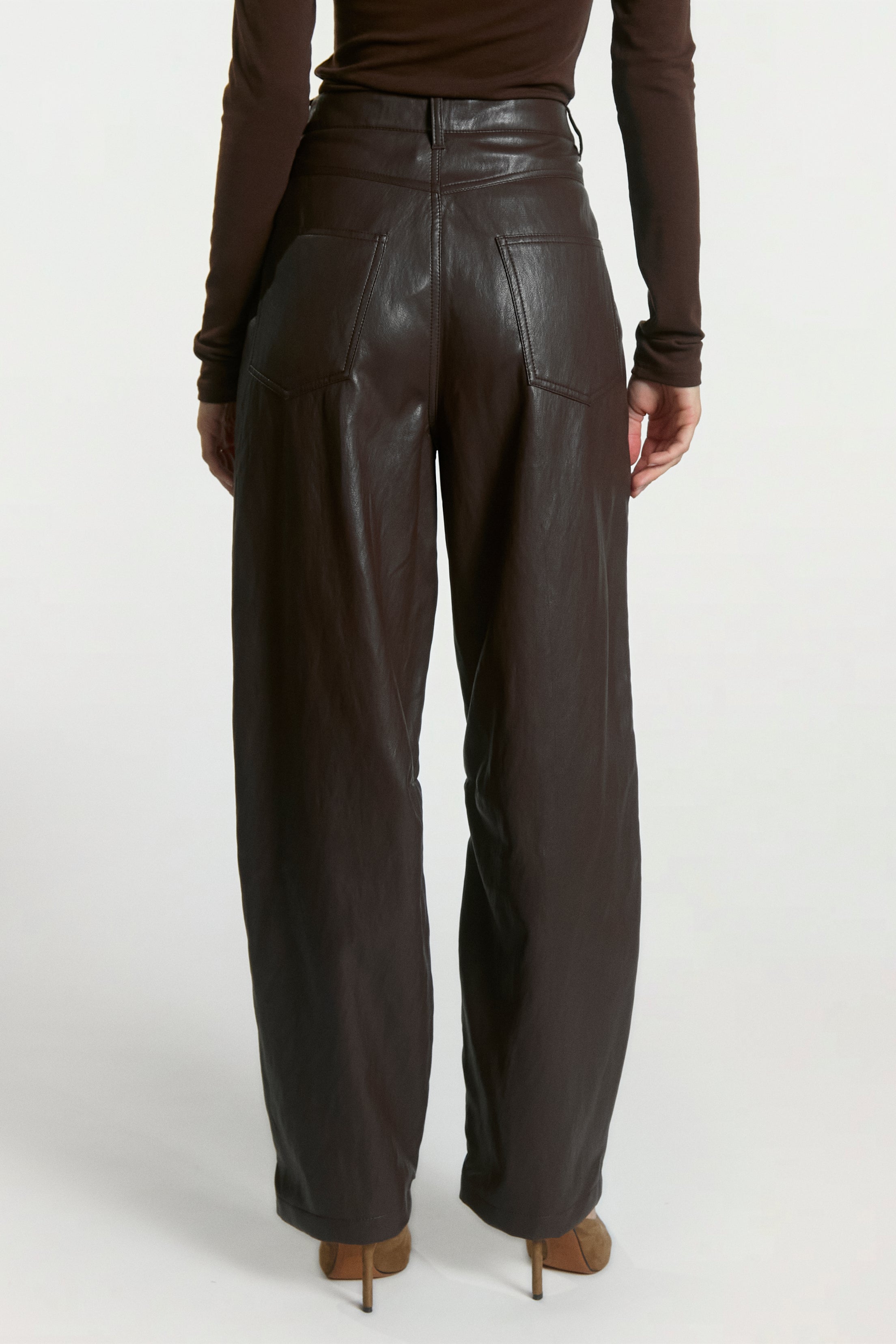 Aaiko Quin pantaloni ecopelle marrone effetto pelle