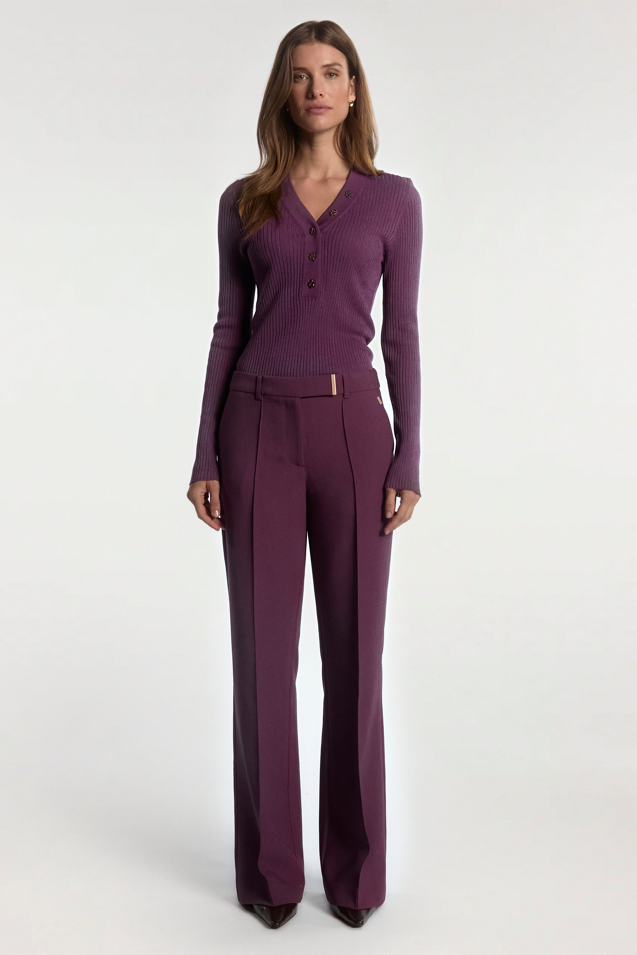 Aaiko Polly maglia viola scollo V bottoni