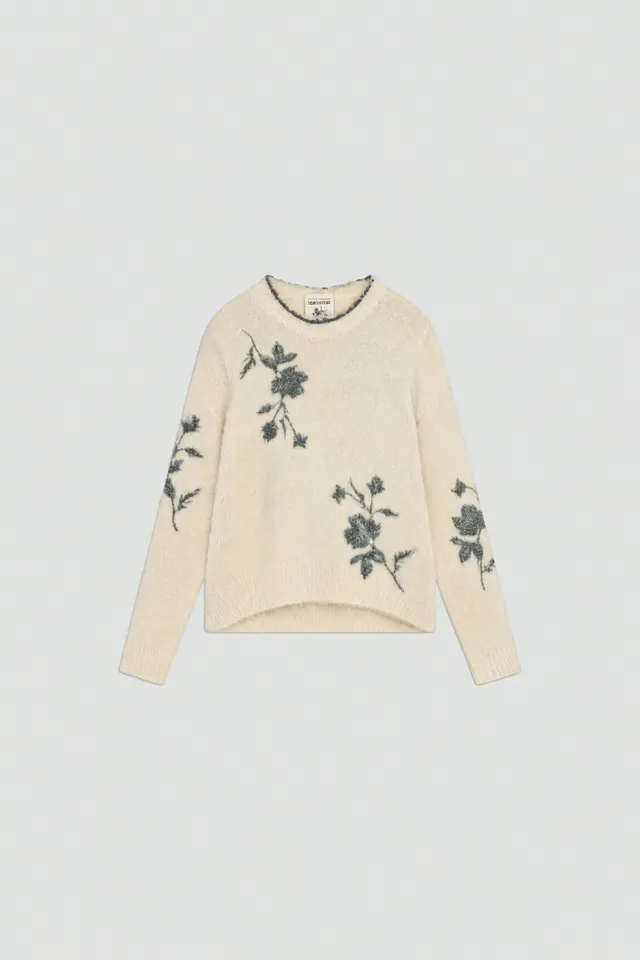 Semicouture Elisa Maglia Jacquard Nero Fiore Grigio Floreale