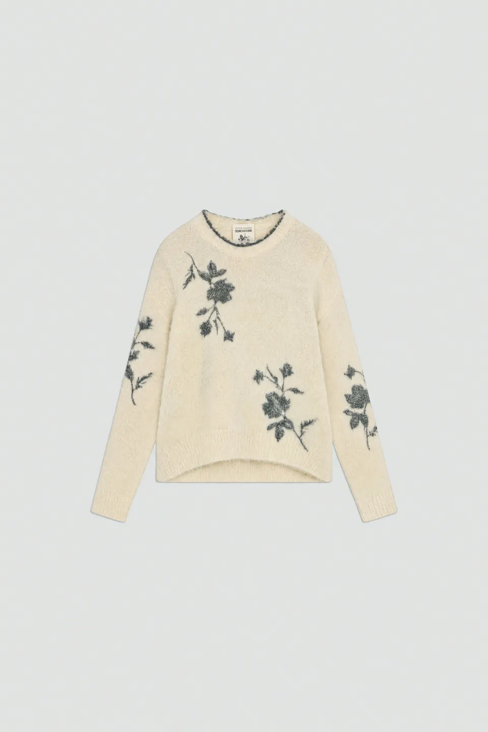 Semicouture Elisa Maglia Jacquard Nero Fiore Grigio Floreale