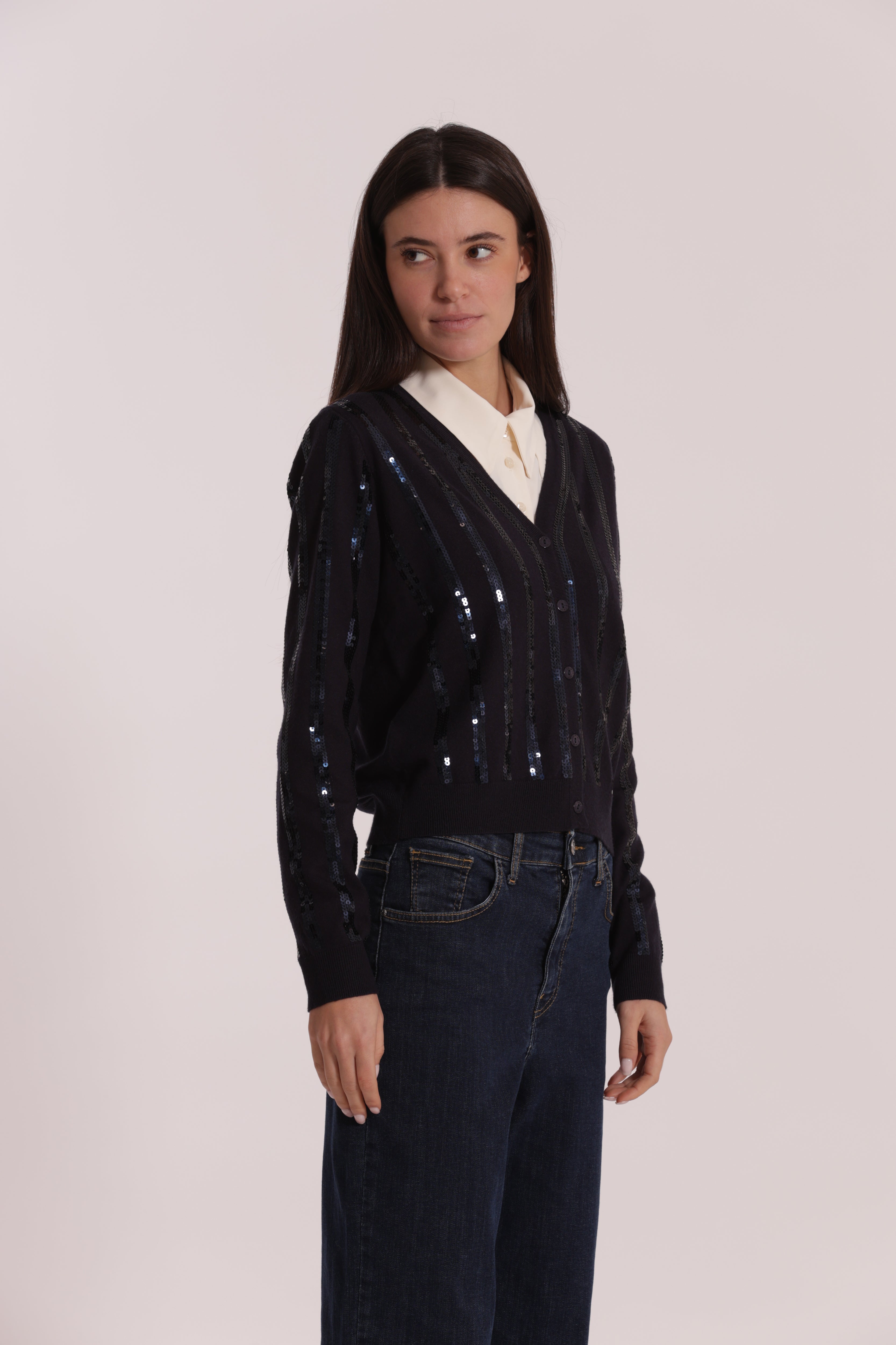 Mimi Mua Cardigan Paillettes Maglia Brillante