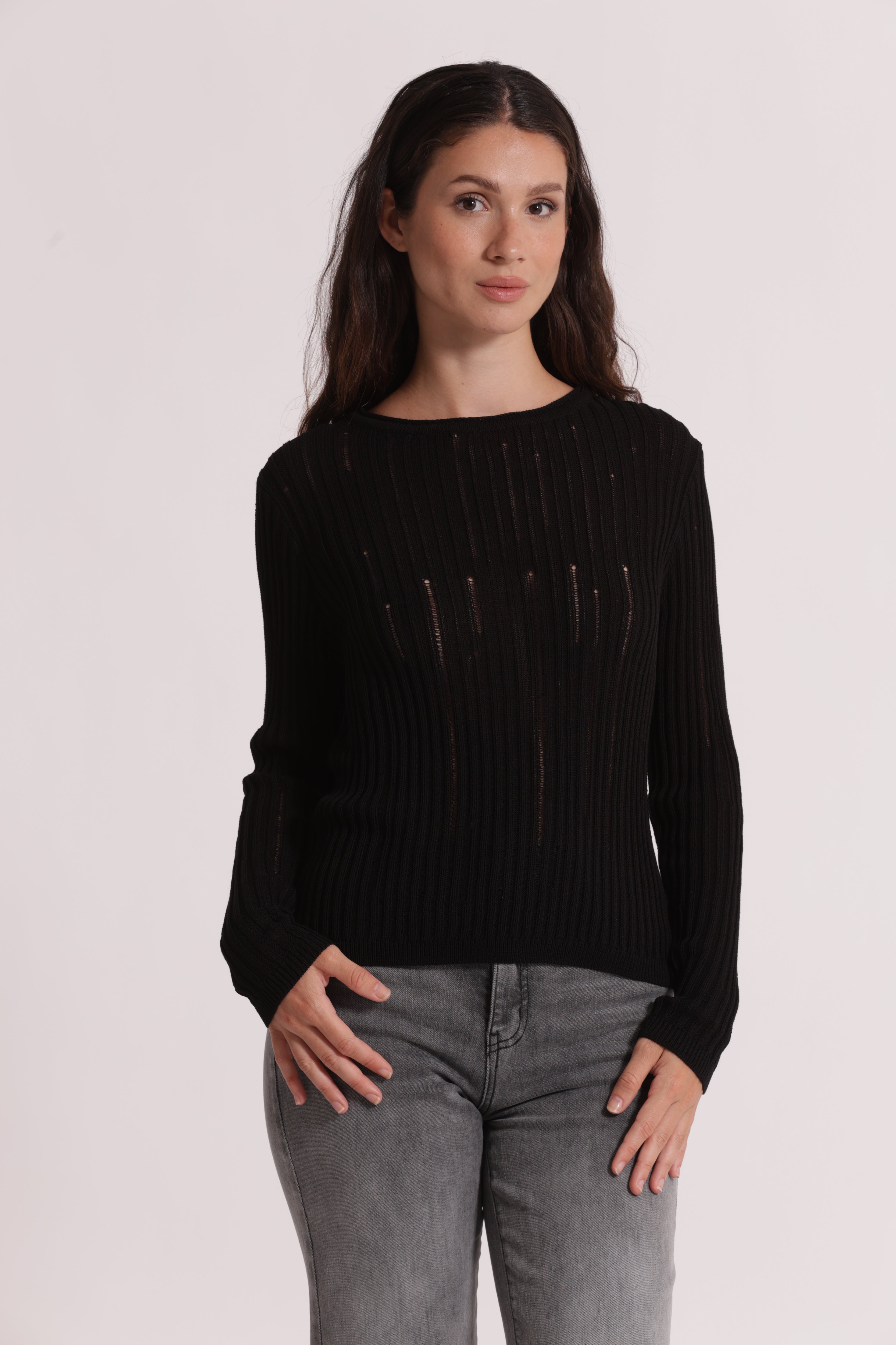 Mimi Mua Dettagli Smagliati Maglia Nero Viscosa