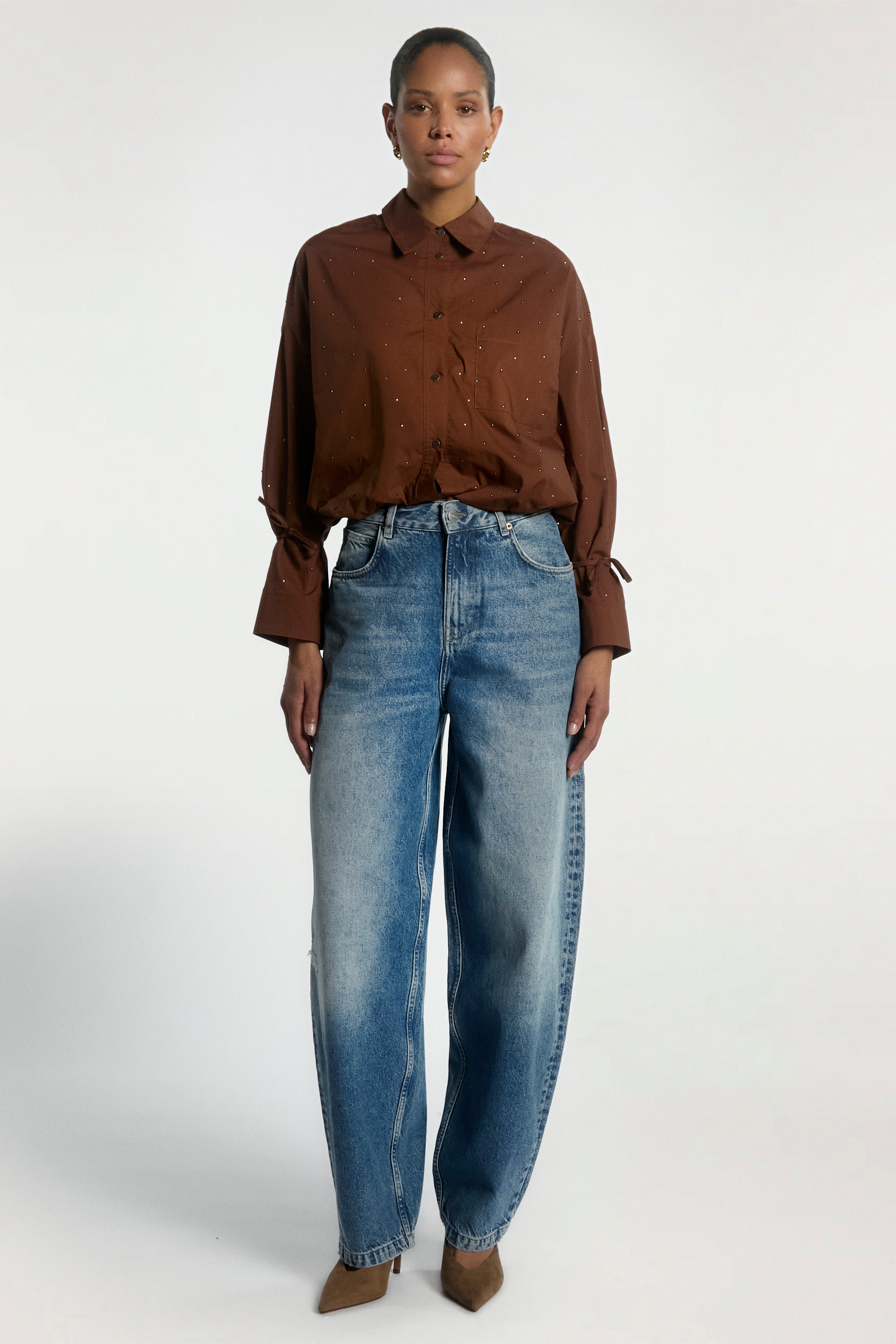 Aaiko Mikkie camicia marrone popeline con strass