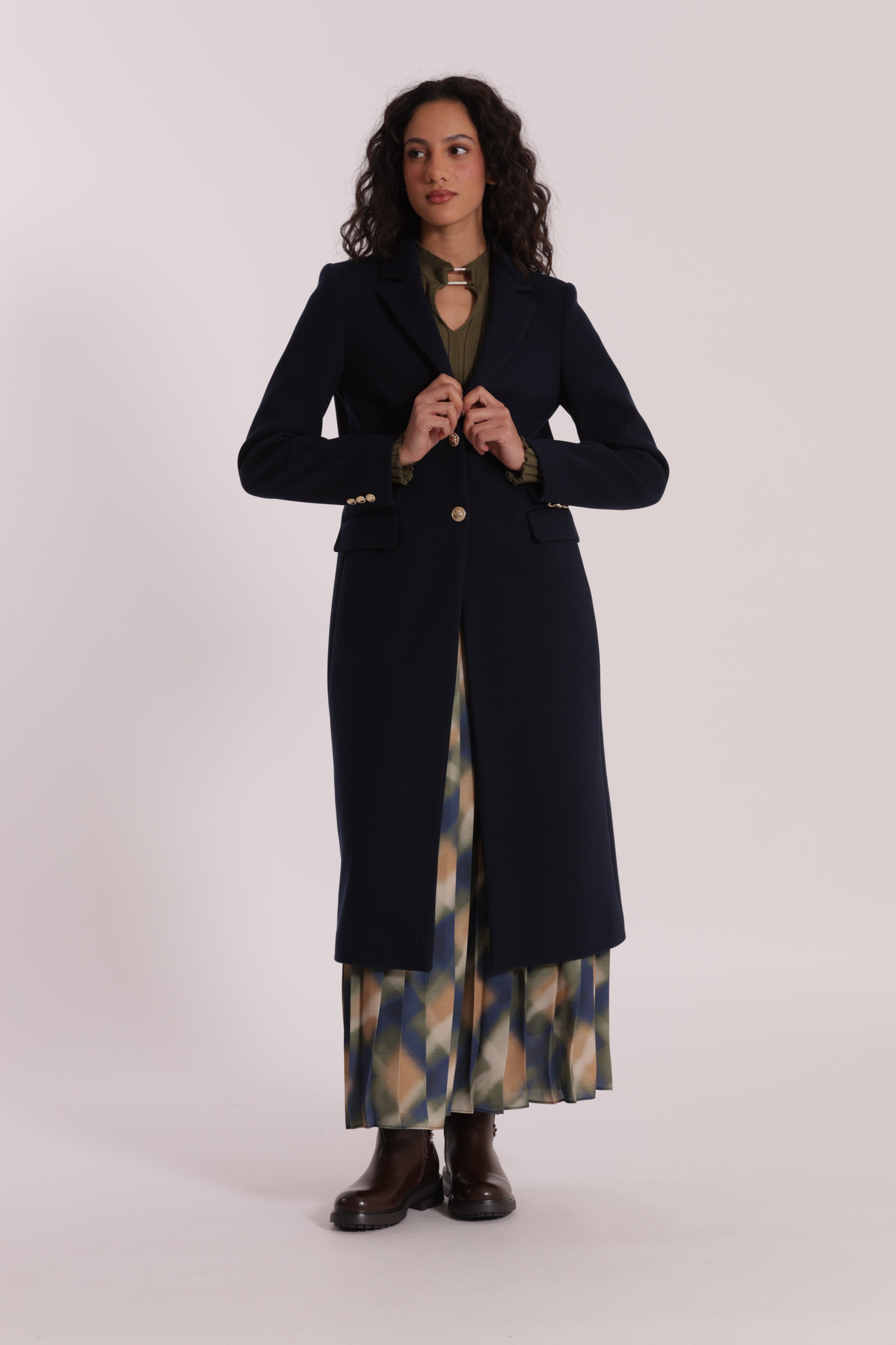 Mimi Mua Cappotto Lungo Diagonale Nero