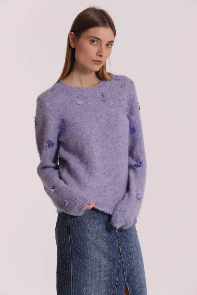 Mimi Mua Paillettes su Maniche maglia nero con lana
