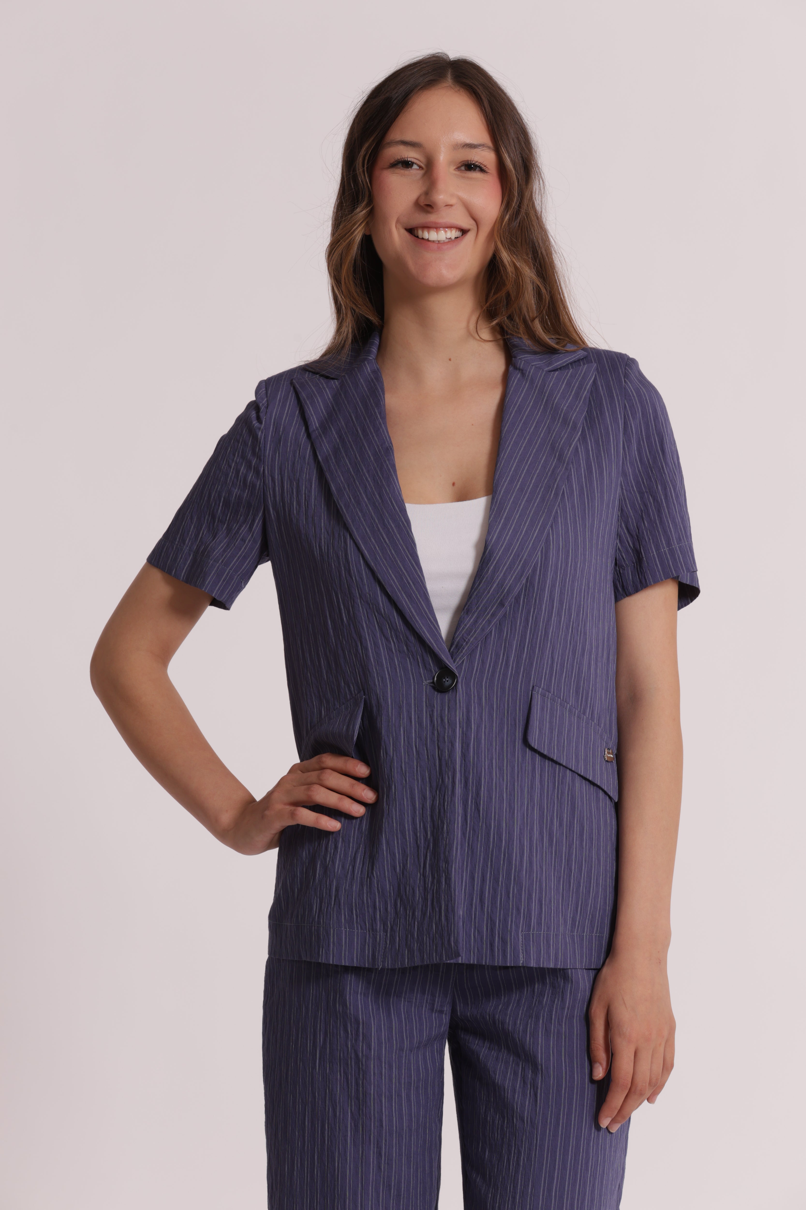 Mimi Mua Giacca Maniche Corte Righe Bordeaux