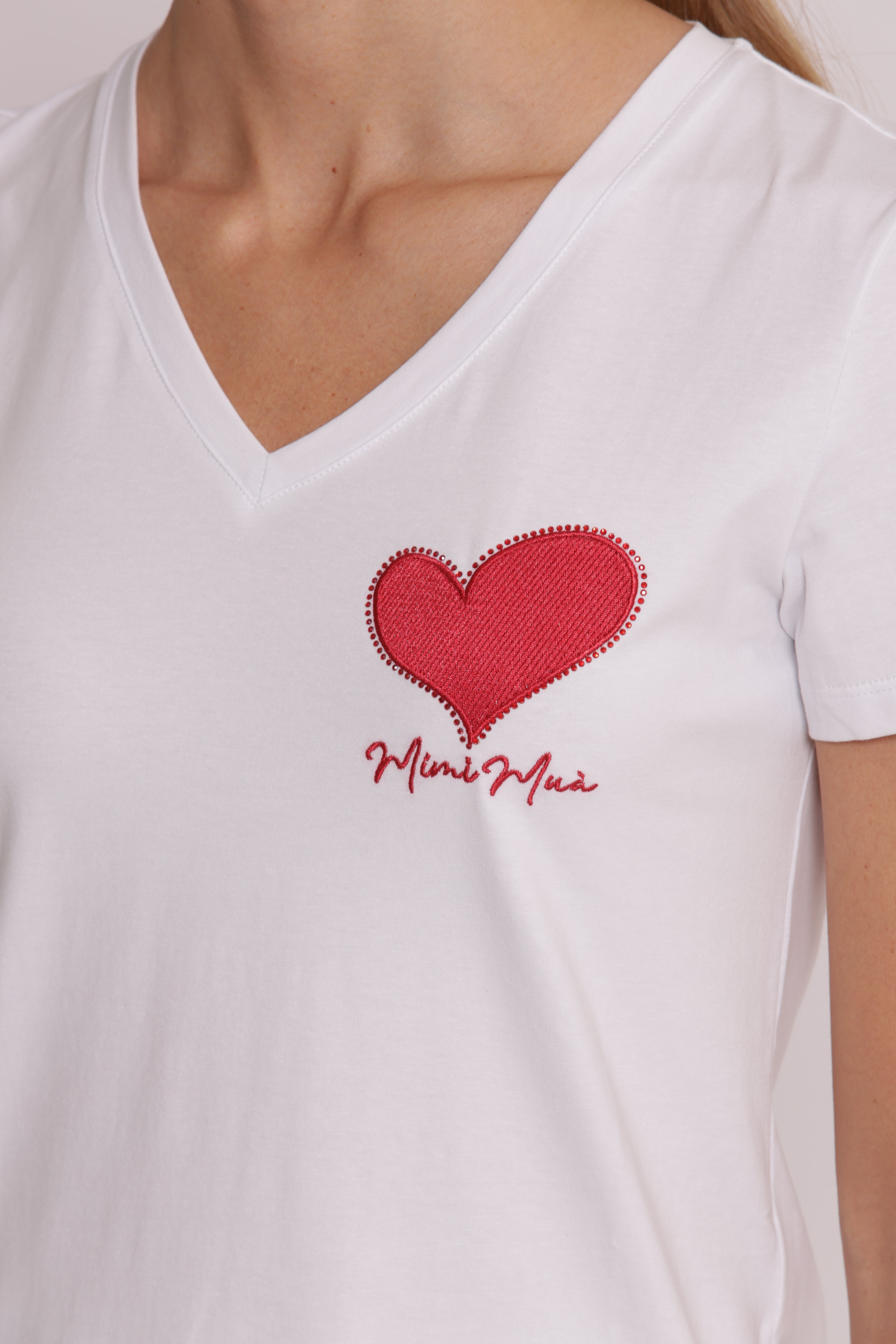 Mimi Mua t-shirt ricamo cuore bianca in cotone
